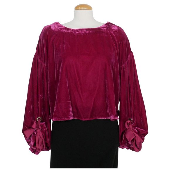 Gimme Some Lovin' Velvet Bows Slouchy Crop Top XS - Picture 2 of 8
